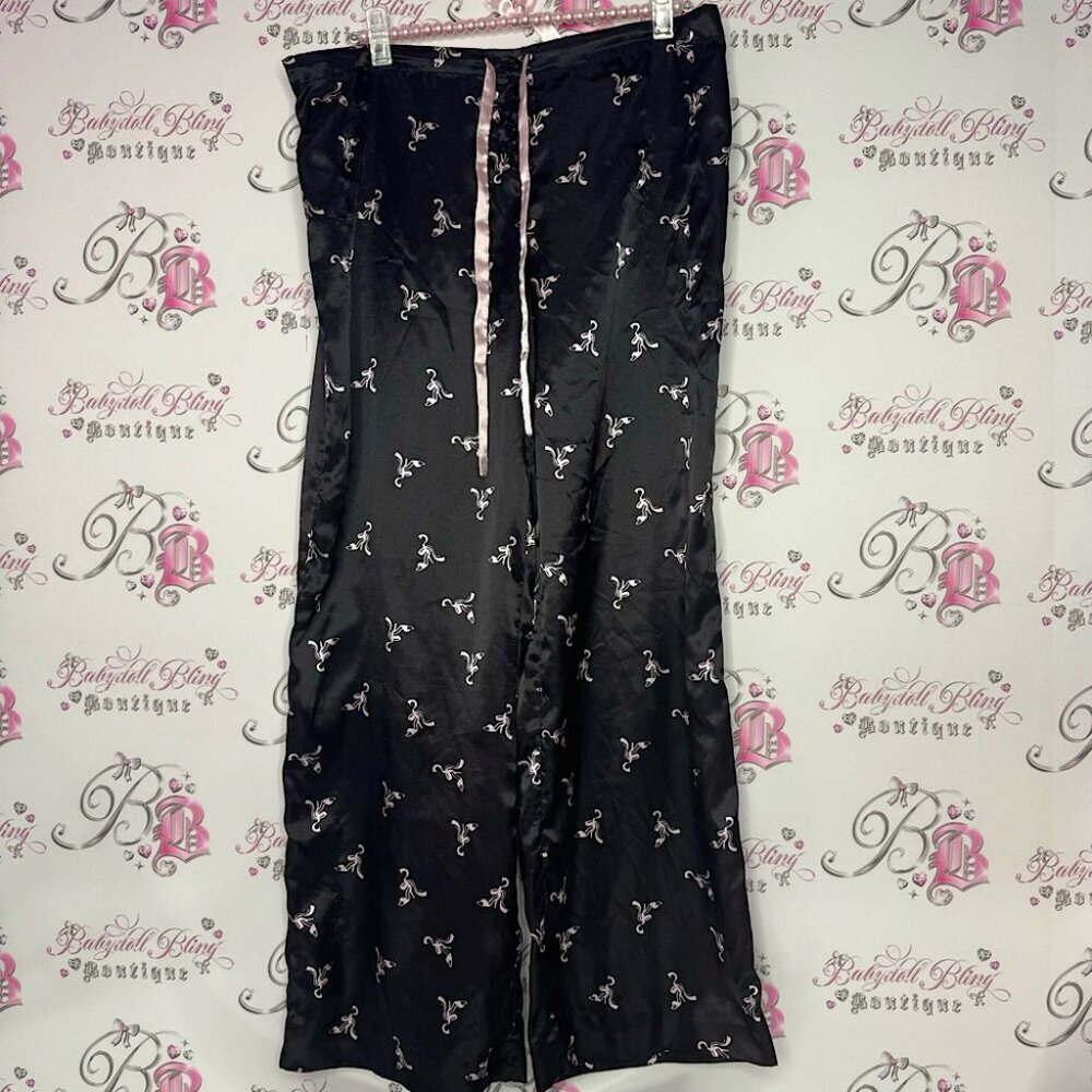 La senza pants heels ribbon 🎀 bows black pink satiny silky feel shimmer shiny